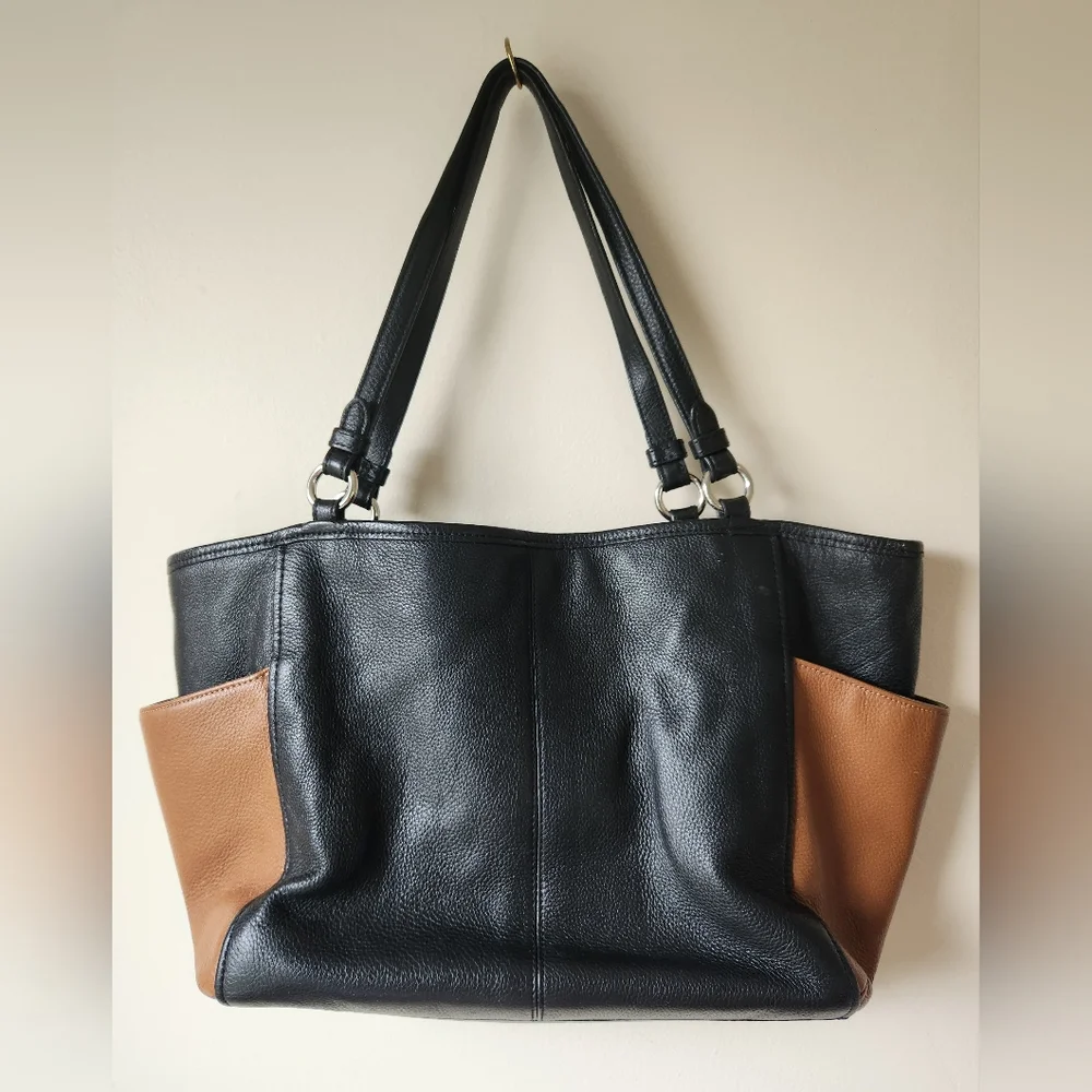 Coach Two-Tone Black and Brown Leather Tote